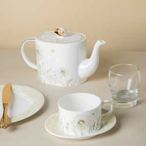 Vaisselle de luxe en porcelaine fine à motif pissenlit, tasses à thé et assiettes pour banquets, articles ménagers, vente en gros, logo personnalisé - Product Image 4
