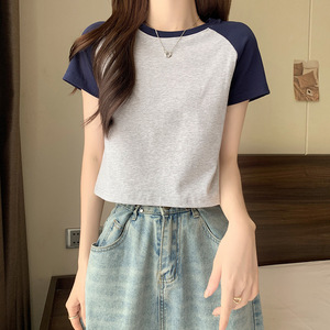 Benutzer definierte Druck Logo Crop <span class=keywords><strong>Top</strong></span> Frauen T-Shirt Plain Loose Casual Baby T-Shirt Baumwolle Cropped Frauen T-Shirt Jersey - Product Image 2