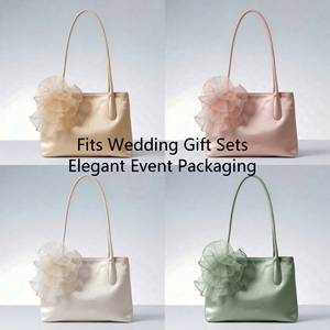 תיק נשיאה פתוח מסאטן יוקרתי, פרח אורגנזה תלת מימדי, לוגו בהתאמה אישית, אריזת מתנה בסגנון בלטקור, תיק יד, מתנה לחתונה, לשושבינות, לאירועים - Product Image 5