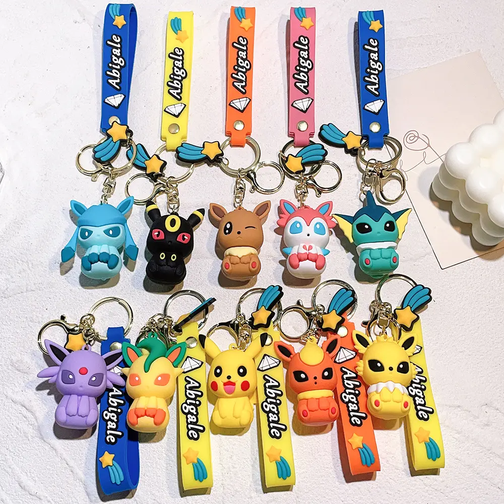 Penjualan terlaris Outlet pabrik gantungan kunci Poke eevee animasi gantungan kunci karet Pvc 3d gantungan kunci Pika chu