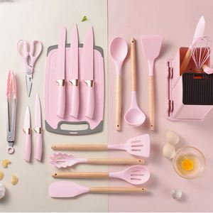 Custom Kitchen Cooking Utensils Set 19-Piece Silicone Kitchen Utensil Set With Wooden Handle and Cuttings <b>Board</b> Storage Bucket - Product Image 5