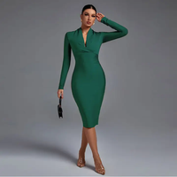 Robe moulante élégante Bettergirl 2026 nouvelle collection, col en V drapé, manches longues, pour femme, idéale pour le bureau, longueur genou, style bandage