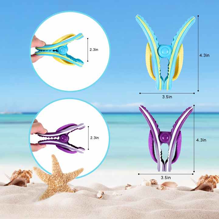 8 PCS Beach Towel Clips – Flamingo, Parrot, Slipper & Clownfish Designs, Pool & Travel Chair Essentials