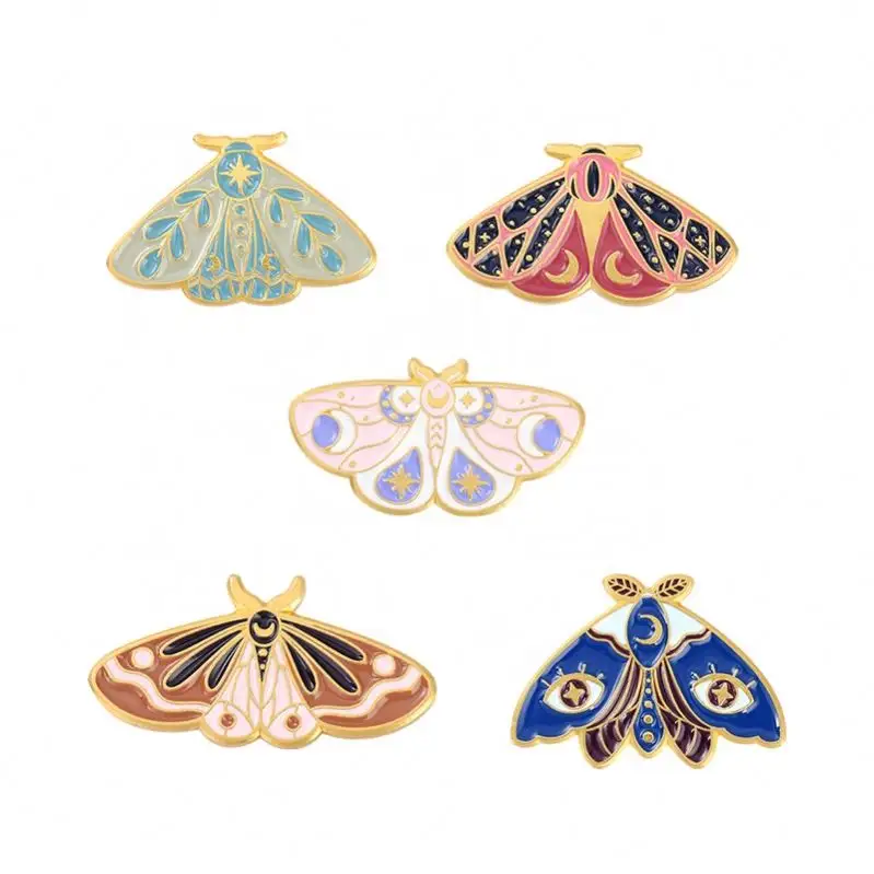 Wholesale Custom Logo Lapel Pin Moon Phase Colorful Dragonfly Bat Butterfly Brooch Pins Night Insect Lapel Badges Decoration