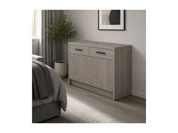 Meuble de toilette gris chêne à 2 tiroirs pour chambre, hôtel, appartement, miroir de maquillage assorti en option