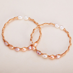 Minimalist Fashionable Zhuji Freshwater <b>Pearl</b> <b>Bracelet</b> Feminine Temperament Rice <b>Pearl</b> Copper <b>Gold</b>-Plated Winding <b>Pearl</b> Bangles - Product Image 3