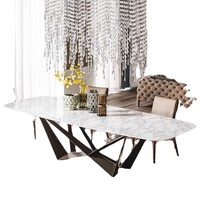 Table à manger moderne et minimaliste en pierre et fer, style italien, luxe léger, personnalisable, mobilier de maison