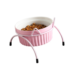 Ceramic <b>Cat</b> Bowl With Stand Elevated Pet <b>Feeder</b> For <b>Cats</b> Rounded Shape M04 - Product Image 4