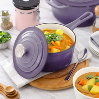 Ensemble de 4 ustensiles de cuisine en fonte émaillée avec cocotte et poêle, résistant au four et au lave-vaisselle, compatible gaz/induction, violet