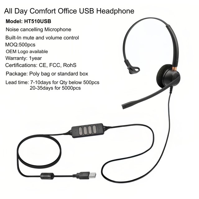 Factory Wholesale Call Center USB On-Ear Headset with Noise Cancelling Microphone for PC/Laptop Office Call Centers Business