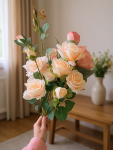 Bouquet di rose artificiali in seta rosa, 12 pezzi, fiori realistici fatti a mano per decorazioni domestiche e matrimoni - Product Image 2