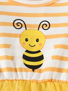 Vestito <span class=keywords><strong>Tutu</strong></span> a Maniche Lunghe con Stampa Ape e Righe <span class=keywords><strong>per</strong></span> <span class=keywords><strong>Bambine</strong></span>, Abito Principessa in Tulle Giallo Morbido <span class=keywords><strong>per</strong></span> Feste di Compleanno - Product Image 5