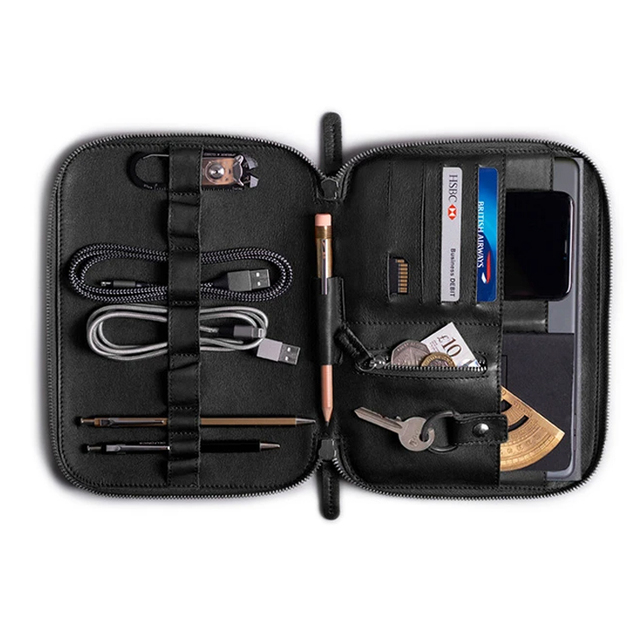 Luxury Leather Cable Tech Organiser Bag case Business Portfolio Organizer Folder Travel Bag for Men