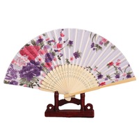 Kipas Lipat Kain Satin Bermotif Bunga Sakura & Peri dengan Gagang Bambu, Hadiah Wanita untuk Perjalanan