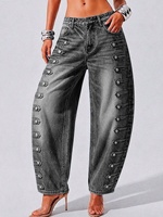 Jean taille haute pour femme 2026, coupe large et décontractée, avec plusieurs boutons latéraux, en denim délavé, style urbain, pantalon long