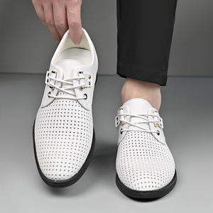 Men's White Perforated Leather <b>Clogs</b> Lace-Up Breathable Summer Formal Shoes Adult Size 40-46 - Product Image 3