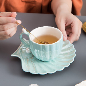Tazze e piattini in ceramica a forma di conchiglia di perle all'ingrosso set da caffè e tè per matrimoni - Product Image 5