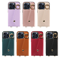 Étui de téléphone portable à bandoulière Accordion pour iPhone 15 Pro, portefeuille 7 cartes, blocage RFID, support anneau antichoc, protection 360°