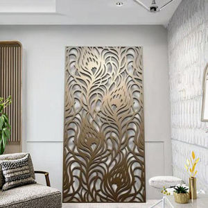 Panneau décoratif en métal à motif de plumes de paon moderne, art mural en métal laser complexe, cloison élégante, décoration tendance pour la maison et le bureau - Product Image 1