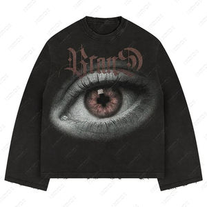 T-shirt à col rond personnalisé sur la taille Boxy 100% coton lourd 250 GSM couche de lavage à l'acide mode T-Shirt à manches longues pour hommes - Product Image 1