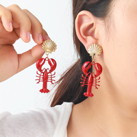 Boucles d'oreilles clous fantaisie style nature marin (poisson, crabe, homard) pour femme, idéales pour l'été