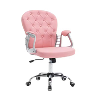 Chaise de travail pivotante rétro à dossier moyen, en cuir PU rose, chaise de coiffeuse, chaise de bureau, hauteur réglable