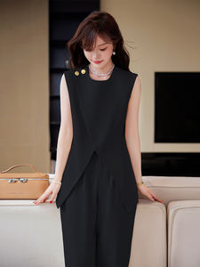 Abito bianco gilet donna estate sottile piccolo alto senso abito professionale senza maniche gilet due pezzi completo - Product Image 6