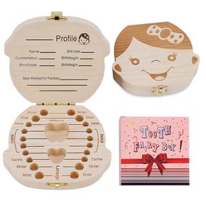 Caja de madera para guardar dientes de leche para niños y niñas con almacenamiento para cordón umbilical, recuerdos de bebé - Product Image 1
