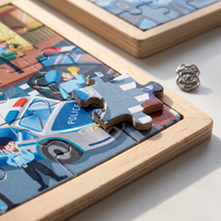 Puzzle en bois pour enfants, thème Véhicules de police, de pompiers et de construction, en bois de tilleul découpé au laser, non toxique, finition mate, boîte cadeau, OEM