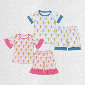 Pijamas de Pascua para niñas con estampado de conejitos de Pascua a juego para hermanas, pijamas de manga corta para Pascua - Product Image 4