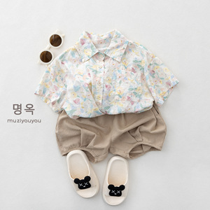 Nouvelle <span class=keywords><strong>chemise</strong></span> d'été 2026 pour enfants, en coton doux à motif floral style aquarelle, style coréen, fine et à manches courtes, pour garçons et filles - Product Image 2