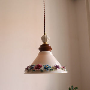 Japanese Retro Ceramic Pendant <b>Light</b> With Floral Design For Bedroom Dining Room Entryway E26 Led Single Head - Product Image 2