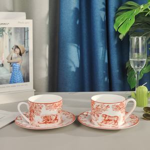 Ensemble de 2 tasses et soucoupes en porcelaine fine de haute qualité et à prix compétitif, motif tigre rouge - Product Image 3