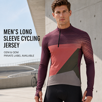Maillot de cyclisme personnalisé pour homme à manches longues et demi-zip, motif géométrique color block, idéal pour les compétitions de cyclisme sur route