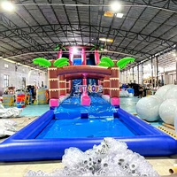 Perosotan Air Tiup Logo Kustom dengan Kolam, Perosotan Raksasa PVC Komersial untuk Anak-anak dan Dewasa, Taman Air, Resor, Luar Ruangan