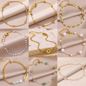 Chaîne <span class=keywords><strong>de</strong></span> perles <span class=keywords><strong>de</strong></span> serpent rond minimaliste européenne et américaine, chaîne <span class=keywords><strong>de</strong></span> pied pour femme en perles, chaîne <span class=keywords><strong>de</strong></span> <span class=keywords><strong>cheville</strong></span> en acier inoxydable plaqué 18 carats - Product Image 1