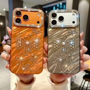 <span class=keywords><strong>Coque</strong></span> de téléphone antichoc à paillettes effet vague d'eau avec perles 3D et nœuds, motif <span class=keywords><strong>orange</strong></span> tendance, bracelet diamant pour <span class=keywords><strong>iPhone</strong></span> 17, 16, <span class=keywords><strong>11</strong></span> - Product Image 1