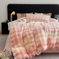 Parure de lit en fourrure de lapin et velours, style chaud d'hiver et d'automne, couleurs vives, grandes bulles