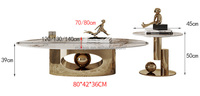 Table basse elliptique de luxe en pierre frittée, table d'appoint, ensemble de tables modernes en acier inoxydable argenté et doré