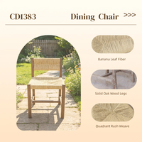 Chaise de salle à manger en chêne massif tressée à la main avec feuilles de bananier, tabouret de bar assorti sur mesure disponible