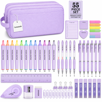 Ensemble de papeterie scolaire 55 pièces avec grande trousse à crayons, surligneurs, stylos gel, crayons mécaniques, notes autocollantes, kit de fournitures pour l'université