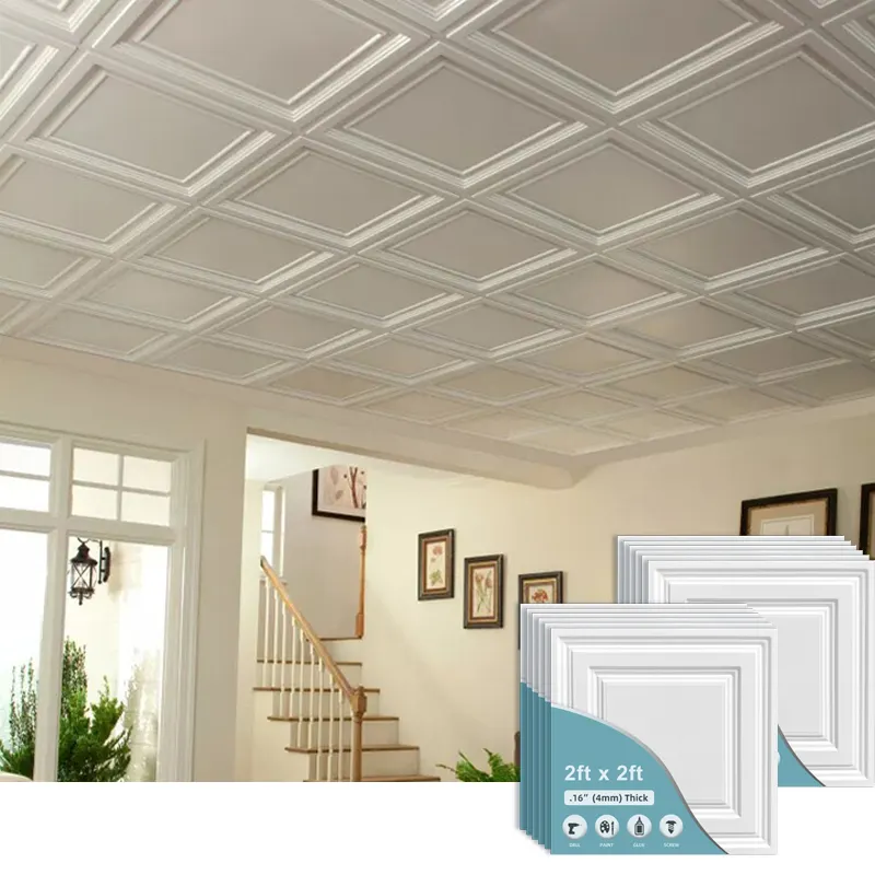 Feuilles de carreaux de plafond en pvc, design de carreaux suspendus pour panneaux de magasin, chambre à coucher, salle de bain, salon, toit en bois, panneau de douche