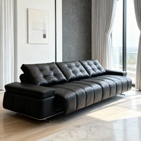 Ensemble de canapés sectionnels de luxe en cuir véritable de haute qualité, style européen capitonné, rembourrage en éponge, entièrement inclinable, design suspendu