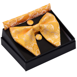 Nœud <span class=keywords><strong>Papillon</strong></span> Jacquard Grande Fleur Cachemire en Soie Tendance avec Pochette et Boutons de Manchette, avec Coffret <span class=keywords><strong>Cadeau</strong></span> de Luxe pour Hommes - Product Image 1