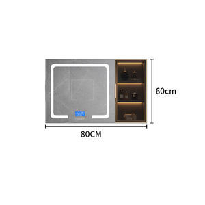 Miroir de salle de bain mural en bois massif avec éclairage LED intelligent moderne avec rangement pour la chambre à coucher et le salon - Product Image 6
