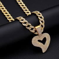 Collar con Colgante de Corazón de Diamantes de Imitación Dorados de Lujo con Cadena Cubana para Hombre, Joyería de Moda Hip Hop Streetwear
