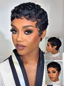 Perruque <span class=keywords><strong>Wiggins</strong></span> courte bouclée dégradée coupe pixie 8 pouces HD en dentelle complète, cheveux humains, sans colle, pré-épilée, noir naturel, légère pour femmes - Product Image 5