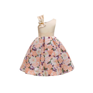 Girls' Floral Print Sleeveless A-Line Dress With Bow Pink Princess Flower Girl Costume K2 - Product Image 5