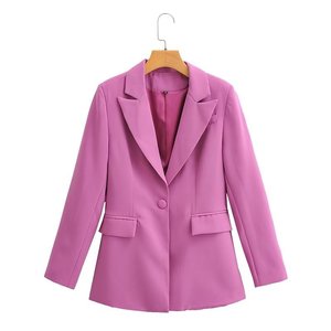 Setelan jas lengan panjang kasual wanita, jaket modis warna Solid kerah V pas badan, mantel Semua cocok untuk wanita - Product Image 4
