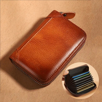 Dompet Kulit Sapi Asli Pria Kapasitas Besar Model Slim dengan Ritsleting, 9 Slot Kartu dan 2 Tempat Koin, Panjang Pendek